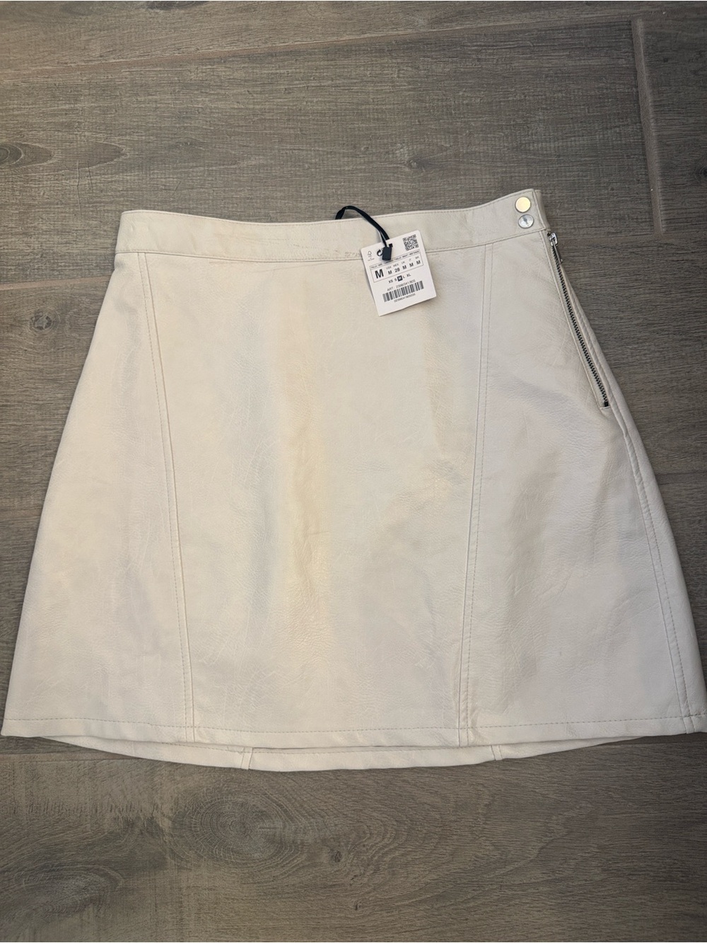 Women’s Cream Vegan Leather A-Line Mini Skirt